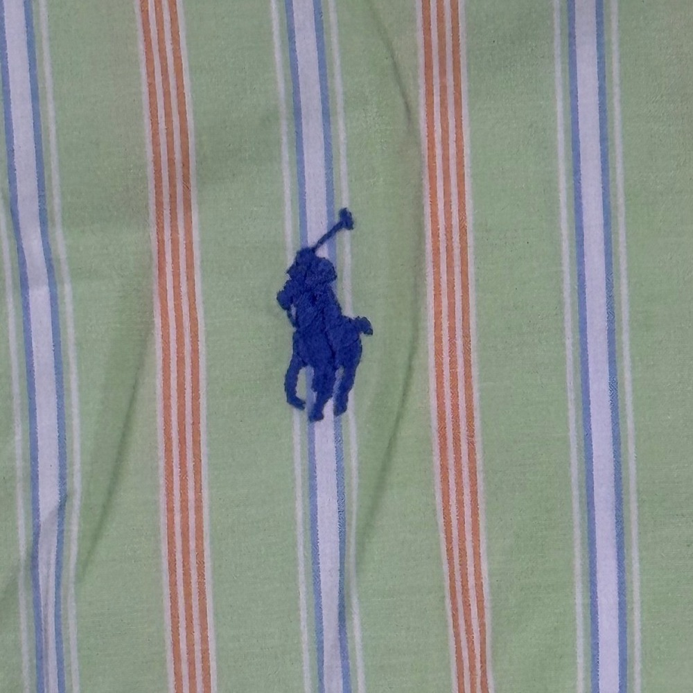 Ralph Lauren Classic Fit Mens 17 34/35 Green Orange Striped Button Down Shirt - Picture 3 of 7